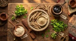 Ayurvedic remedies for nightfall including herbs like Ashwagandha and Shilajit
