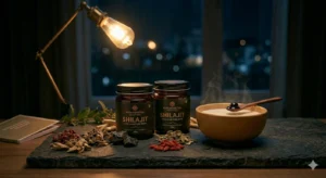 Daily Shilajit resin routine with warm milk for recovery, stress relief, and vitality