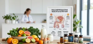 Key vitamins including Vitamin D, Vitamin C, and Folate that support male fertility and sperm health.