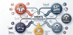 Common causes of poor sexual performance including stress, sleep deprivation and low testosterone.