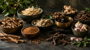 Ayurvedic herbs and traditional ingredients used in men's wellness supplements