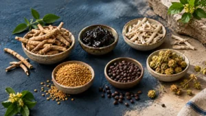 Traditional Ayurvedic ingredients including ashwagandha, shilajit, safed musli, fenugreek and kaunch.